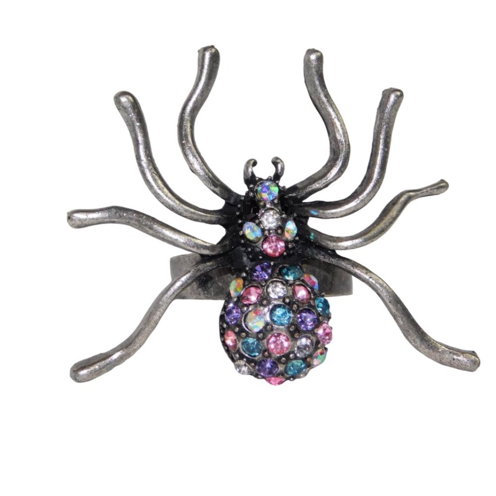 Vintage Style Spider Rings With Multi Color Rhinestone Adjustable Gift Rings